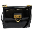 Salvatore Ferragamo Gancini Shoulder Bag Enamel Black Gold Auth 123760-1