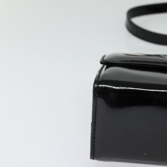 Salvatore Ferragamo Gancini Shoulder Bag Enamel Black Gold Auth 123760