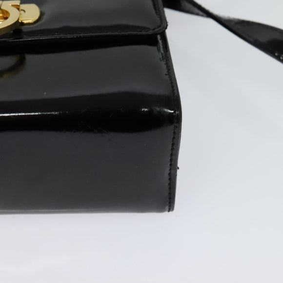 Salvatore Ferragamo Gancini Shoulder Bag Enamel Black Gold Auth 123760