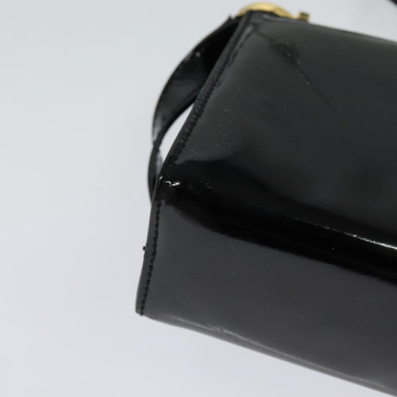 Salvatore Ferragamo Gancini Shoulder Bag Enamel Black Gold Auth 123760