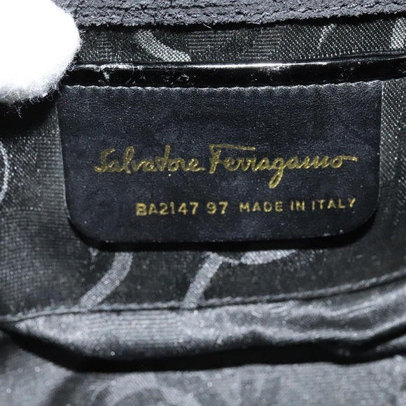 Salvatore Ferragamo Gancini Shoulder Bag Enamel Black Gold Auth 123760