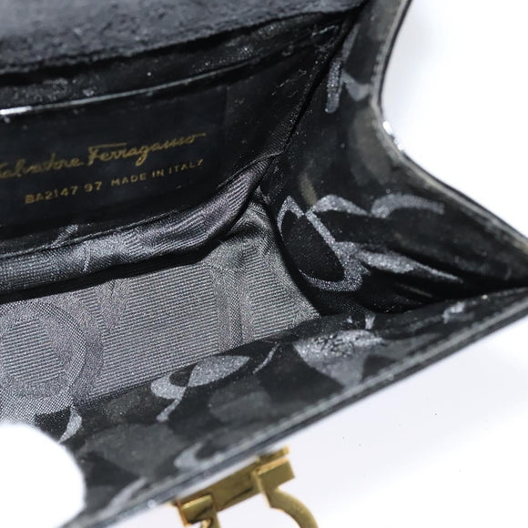 Salvatore Ferragamo Gancini Shoulder Bag Enamel Black Gold Auth 123760