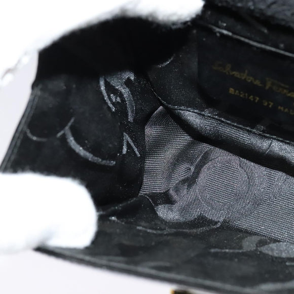 Salvatore Ferragamo Gancini Shoulder Bag Enamel Black Gold Auth 123760