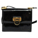 Salvatore Ferragamo Gancini Shoulder Bag Enamel Black Gold Auth 123760-13