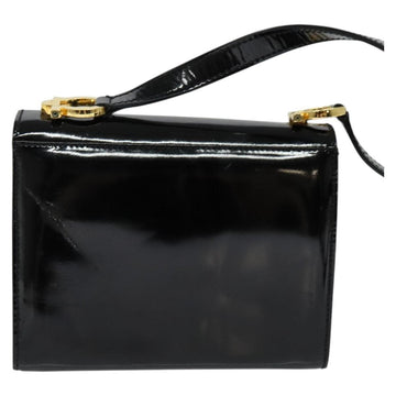 Salvatore Ferragamo Gancini Shoulder Bag Enamel Black Gold Auth 123760 - 0