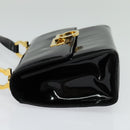 Salvatore Ferragamo Gancini Shoulder Bag Enamel Black Gold Auth 123760-3