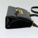 Salvatore Ferragamo Gancini Shoulder Bag Enamel Black Gold Auth 123760-4