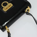 Salvatore Ferragamo Gancini Shoulder Bag Enamel Black Gold Auth 123760-6