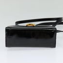 Salvatore Ferragamo Gancini Shoulder Bag Enamel Black Gold Auth 123760-5