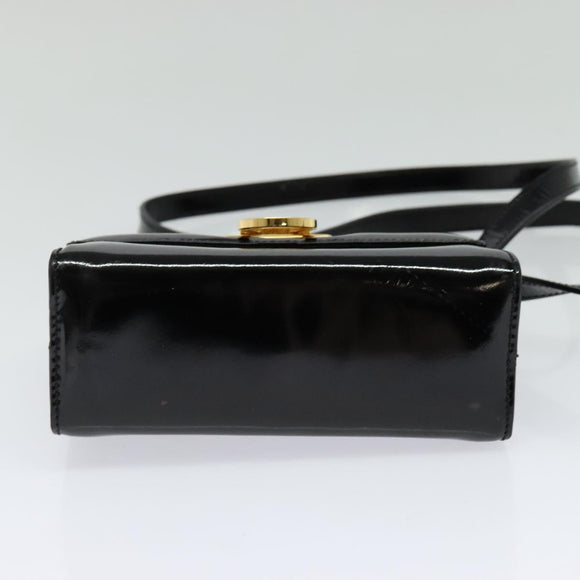 Salvatore Ferragamo Gancini Shoulder Bag Enamel Black Gold Auth 123760
