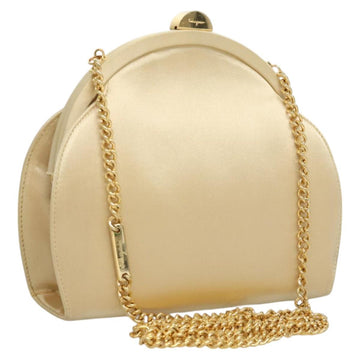 Salvatore Ferragamo Chain Shoulder Bag Satin Beige Gold Auth 123765