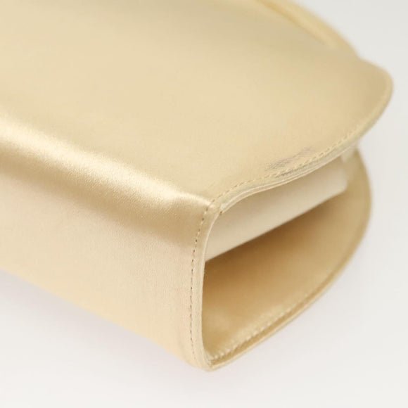 Salvatore Ferragamo Chain Shoulder Bag Satin Beige Gold Auth 123765