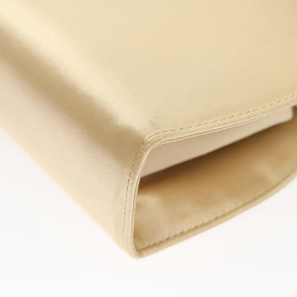 Salvatore Ferragamo Chain Shoulder Bag Satin Beige Gold Auth 123765