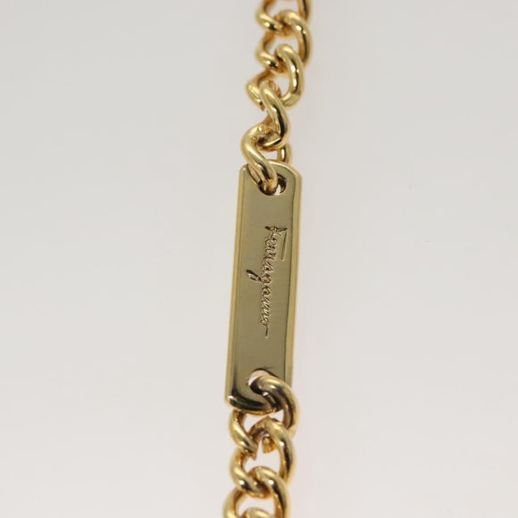 Salvatore Ferragamo Chain Shoulder Bag Satin Beige Gold Auth 123765