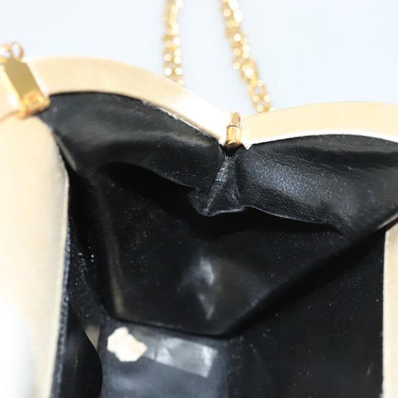 Salvatore Ferragamo Chain Shoulder Bag Satin Beige Gold Auth 123765