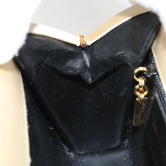 Salvatore Ferragamo Chain Shoulder Bag Satin Beige Gold Auth 123765