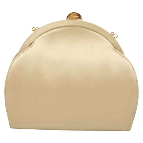 Salvatore Ferragamo Chain Shoulder Bag Satin Beige Gold Auth 123765