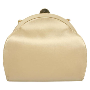 Salvatore Ferragamo Chain Shoulder Bag Satin Beige Gold Auth 123765 - 0