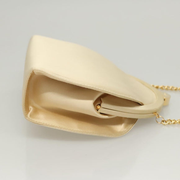 Salvatore Ferragamo Chain Shoulder Bag Satin Beige Gold Auth 123765