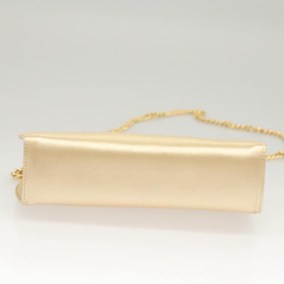 Salvatore Ferragamo Chain Shoulder Bag Satin Beige Gold Auth 123765