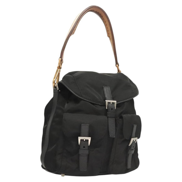PRADA Shoulder Bag Nylon Black Gold Auth 123769