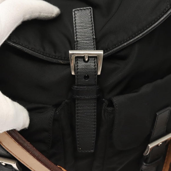 PRADA Shoulder Bag Nylon Black Gold Auth 123769