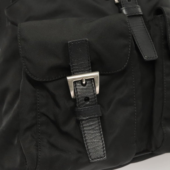 PRADA Shoulder Bag Nylon Black Gold Auth 123769