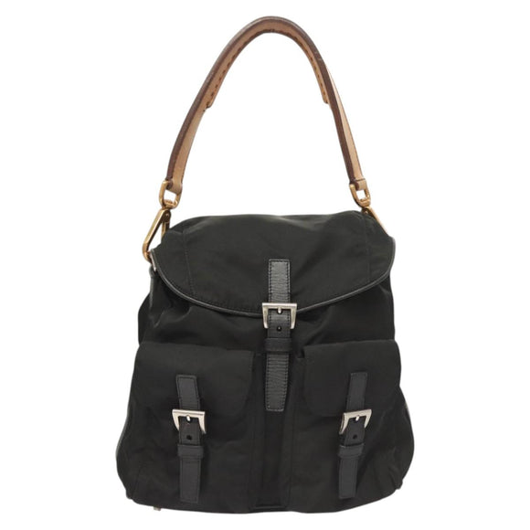 PRADA Shoulder Bag Nylon Black Gold Auth 123769