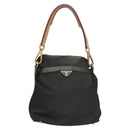 PRADA Shoulder Bag Nylon Black Gold Auth 123769-2
