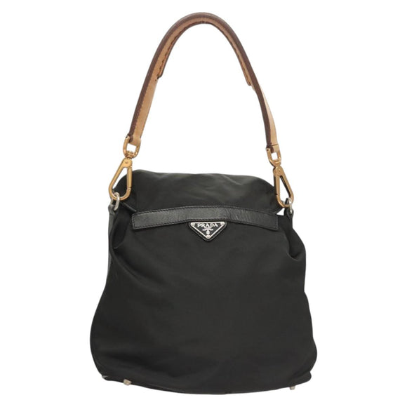PRADA Shoulder Bag Nylon Black Gold Auth 123769