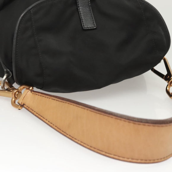 PRADA Shoulder Bag Nylon Black Gold Auth 123769