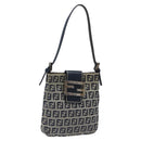FENDI Zucchino Canvas Mamma Baguette Shoulder Bag Navy Silver Auth 123778-1