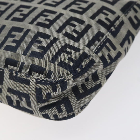 FENDI Zucchino Canvas Mamma Baguette Shoulder Bag Navy Silver Auth 123778