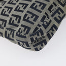 FENDI Zucchino Canvas Mamma Baguette Shoulder Bag Navy Silver Auth 123778-15