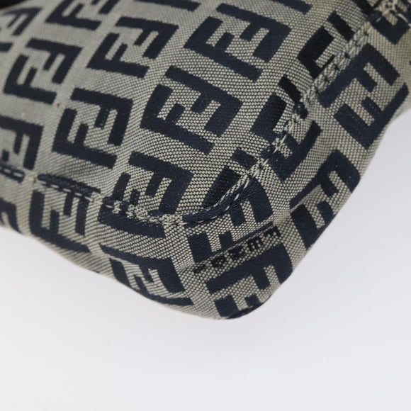 FENDI Zucchino Canvas Mamma Baguette Shoulder Bag Navy Silver Auth 123778