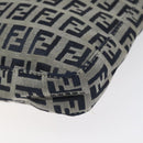 FENDI Zucchino Canvas Mamma Baguette Shoulder Bag Navy Silver Auth 123778-16