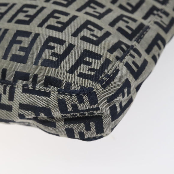 FENDI Zucchino Canvas Mamma Baguette Shoulder Bag Navy Silver Auth 123778