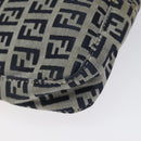 FENDI Zucchino Canvas Mamma Baguette Shoulder Bag Navy Silver Auth 123778-17