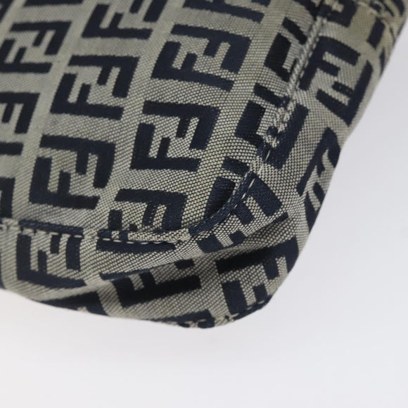 FENDI Zucchino Canvas Mamma Baguette Shoulder Bag Navy Silver Auth 123778