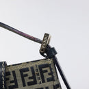 FENDI Zucchino Canvas Mamma Baguette Shoulder Bag Navy Silver Auth 123778-9