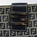FENDI Zucchino Canvas Mamma Baguette Shoulder Bag Navy Silver Auth 123778-18