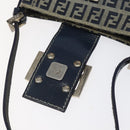 FENDI Zucchino Canvas Mamma Baguette Shoulder Bag Navy Silver Auth 123778-10