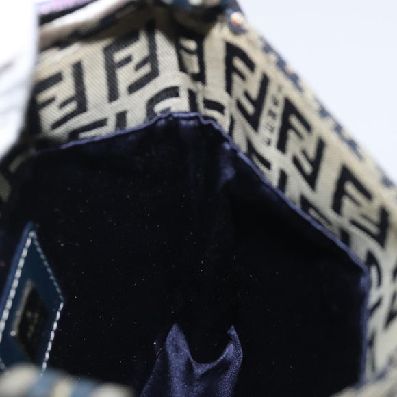 FENDI Zucchino Canvas Mamma Baguette Shoulder Bag Navy Silver Auth 123778