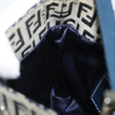 FENDI Zucchino Canvas Mamma Baguette Shoulder Bag Navy Silver Auth 123778-21