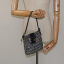 FENDI Zucchino Canvas Mamma Baguette Shoulder Bag Navy Silver Auth 123778-22