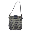 FENDI Zucchino Canvas Mamma Baguette Shoulder Bag Navy Silver Auth 123778-2