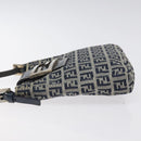 FENDI Zucchino Canvas Mamma Baguette Shoulder Bag Navy Silver Auth 123778-4