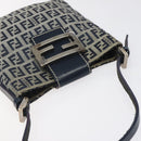 FENDI Zucchino Canvas Mamma Baguette Shoulder Bag Navy Silver Auth 123778-6