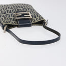FENDI Zucchino Canvas Mamma Baguette Shoulder Bag Navy Silver Auth 123778-7