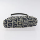 FENDI Zucchino Canvas Mamma Baguette Shoulder Bag Navy Silver Auth 123778-5